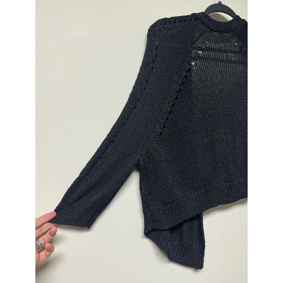 VINCE 100% Linen Open, Nubby Knit Open Front Cardigan Sweater Black - Picture 4 of 7